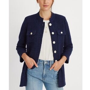 Misook Navy Blue Textured Knit Button Front Jacket Tunic 3/4 Sleeve Small